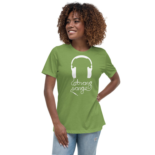 Color: White on Leaf | Headphones Femme T-Shirt